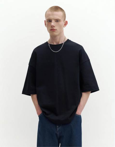Pull&Bear – Schwarzes, locker geschnittenes T-Shirt - view 1