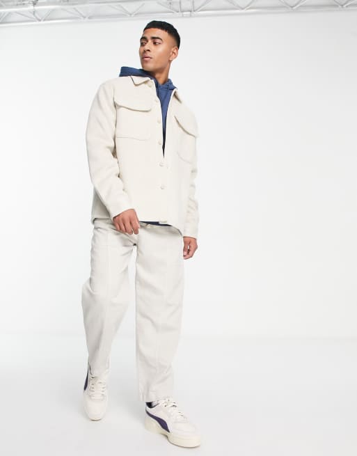 Pull&Bear – Schwere Hemdjacke in Ecru