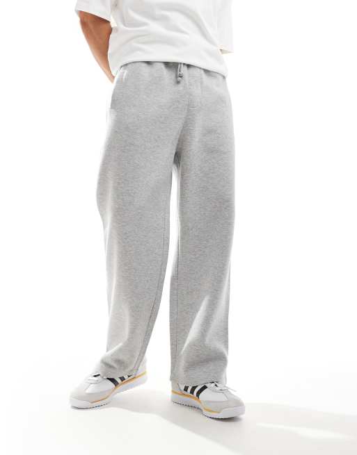 Pull&Bear – Schwere Jogginghose in Grau meliert mit weitem Bein