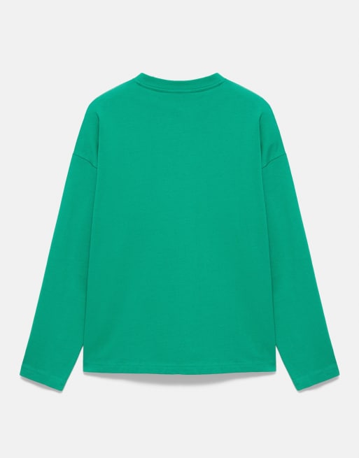 Pull&Bear schweres T-Shirt in lockerer Passform in Grün, 7 von 7