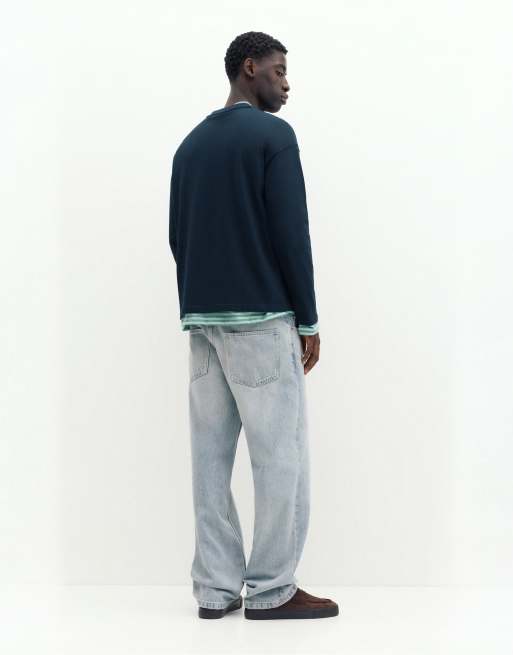 Pull&Bear schweres T-Shirt in lockerer Passform in Marineblau, 2 von 7
