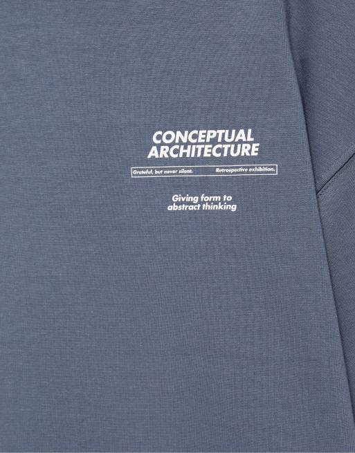 Pull&Bear schweres T-Shirt mit kurzen Ärmeln und Grafik in Blau, 7 von 7