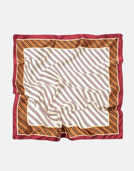 Pull&Bear - Sciarpa in raso arancione a righe, 2 di 5