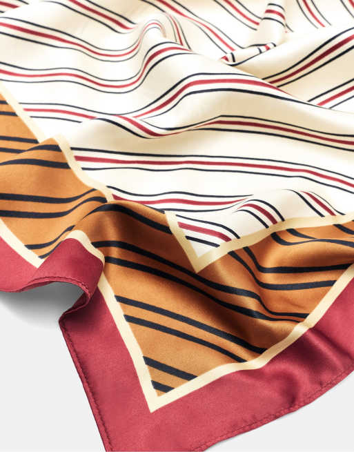 Pull&Bear - Sciarpa in raso arancione a righe, 4 di 5