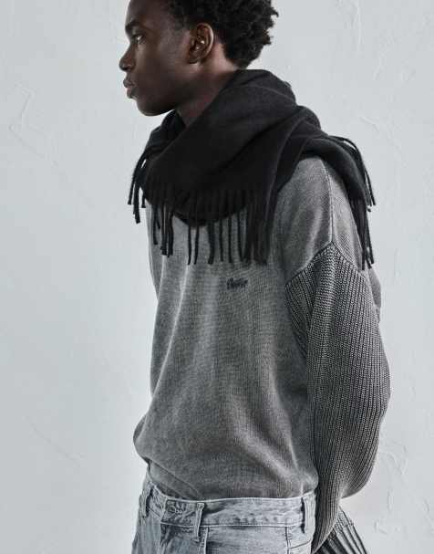 Pull&Bear - Sciarpa morbida nera con frange - view 1