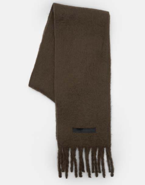 Pull&Bear - Sciarpa tinta unita marrone con frange - view 1