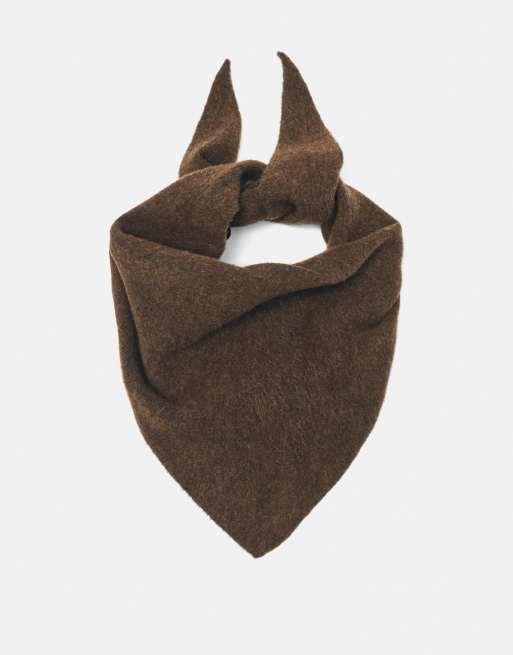 Pull&Bear sciarpa triangolare a maglia marrone con lana, 2 di 4