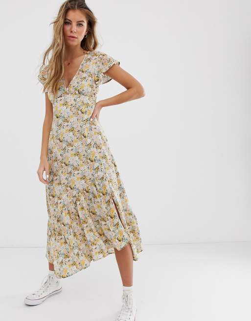 Pull&bear seam detail floral midi in multi | ASOS