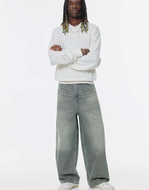 Pull&Bear Seam detail super baggy jeans in dark grey - view 1