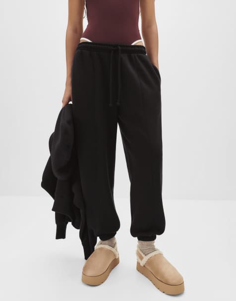 Pull&Bear Seam detail tracksuit bottoms in black
