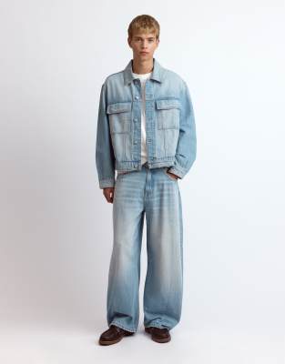 Pull & Bear Seamed Barrel Jeans In Blue