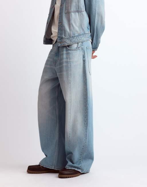 Pull&Bear Seamed barrel jeans in pale indigo, 3 of 7