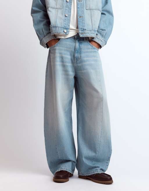 Pull&Bear Seamed barrel jeans in pale indigo, 4 of 7
