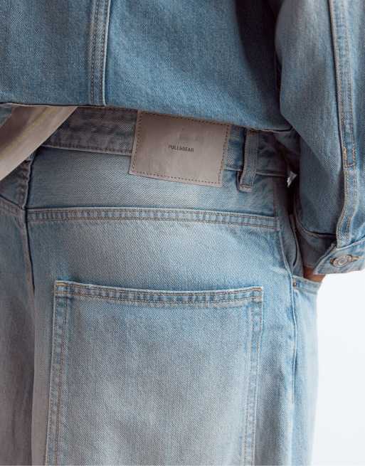Pull&Bear Seamed barrel jeans in pale indigo, 5 of 7