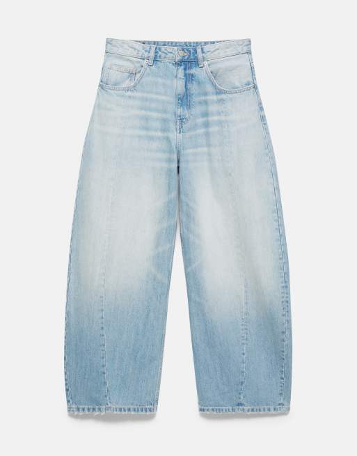 Pull&Bear Seamed barrel jeans in pale indigo, 6 of 7