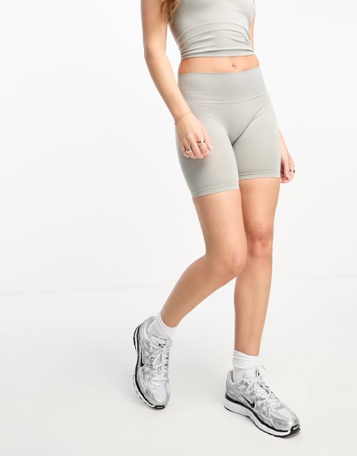 Pull&Bear seamless high waisted legging shorts co-ord in grey