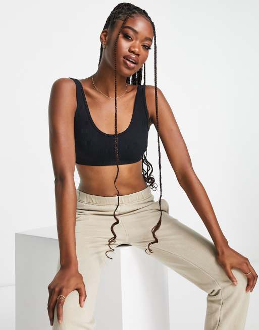 Cropped ribbed sales bra top