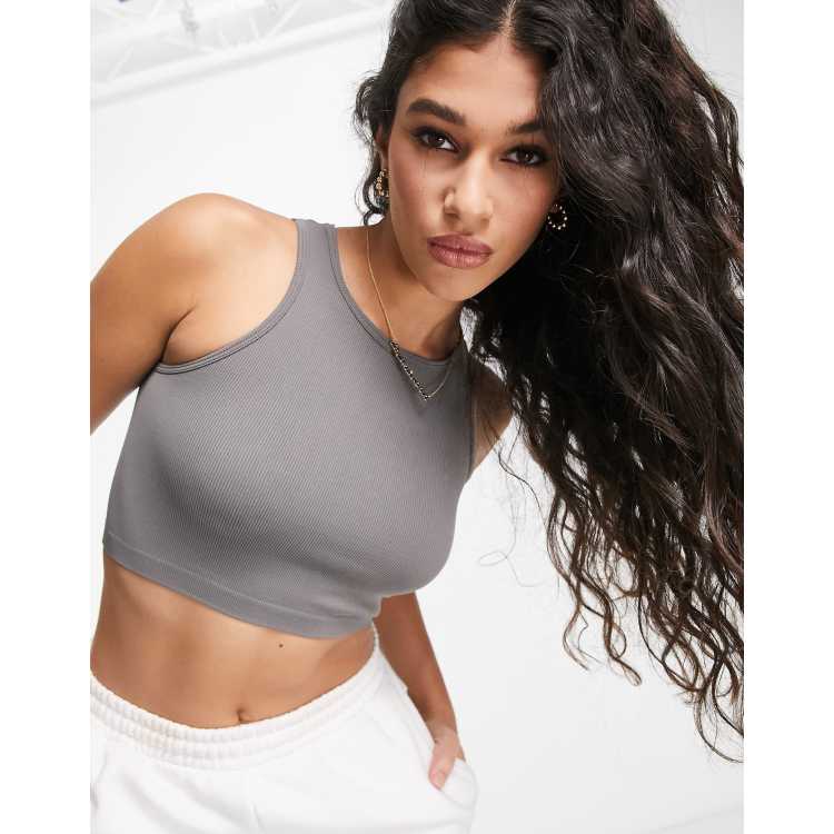 Pull&Bear seamless ribbed bra top in black (part of a set)