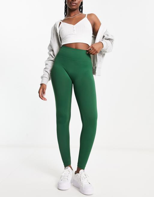 Pull&Bear seamless ribbed legging co-ord in bottle green