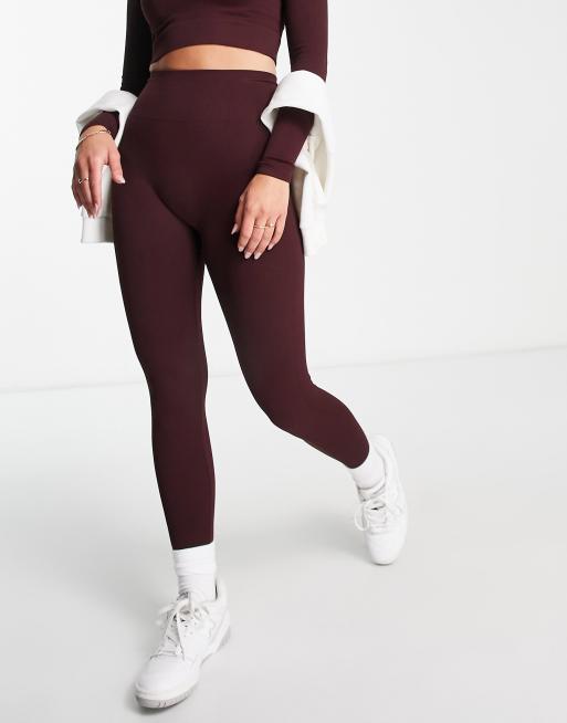 Pull&Bear long sleeve seamless top and leggings co-ord in burgundy