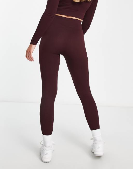 Pull&Bear seamless ribbed legging in burgundy - part of a set