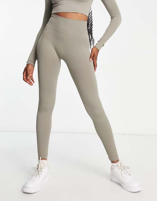 Pull&Bear seamless ribbed legging in taupe - part of a set