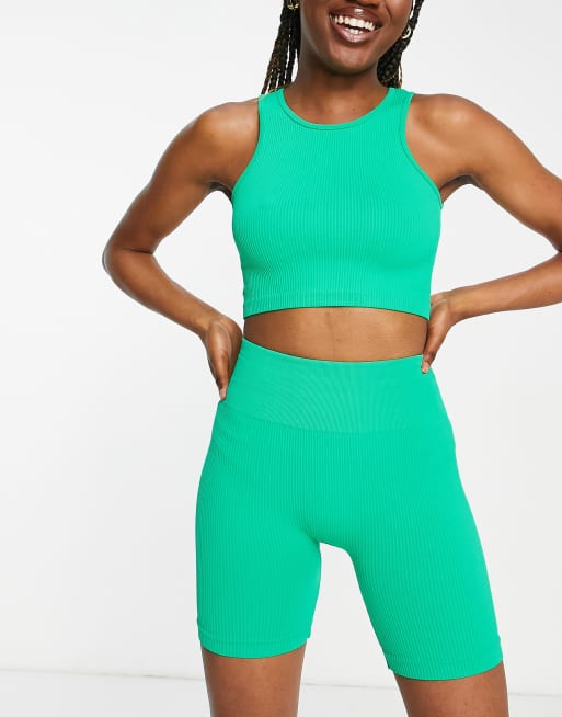 Pull&Bear seamless ribbed legging shorts in green ASOS