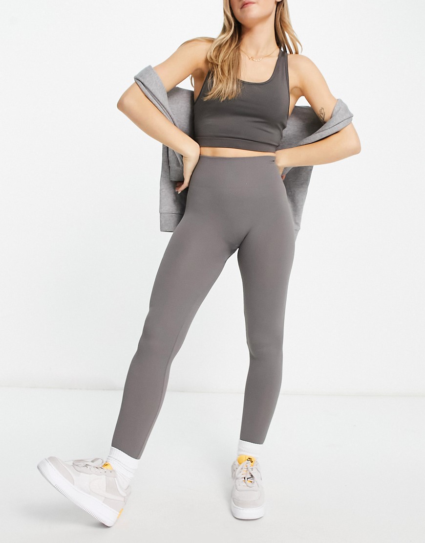Pull & Bear seamless ribbed leggings co-ord in charcoal-Grey