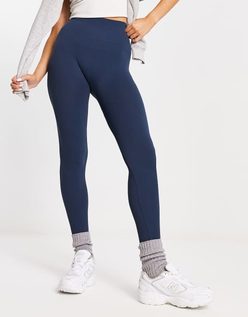 Pull&Bear seamless ribbed leggings coord in navy ASOS