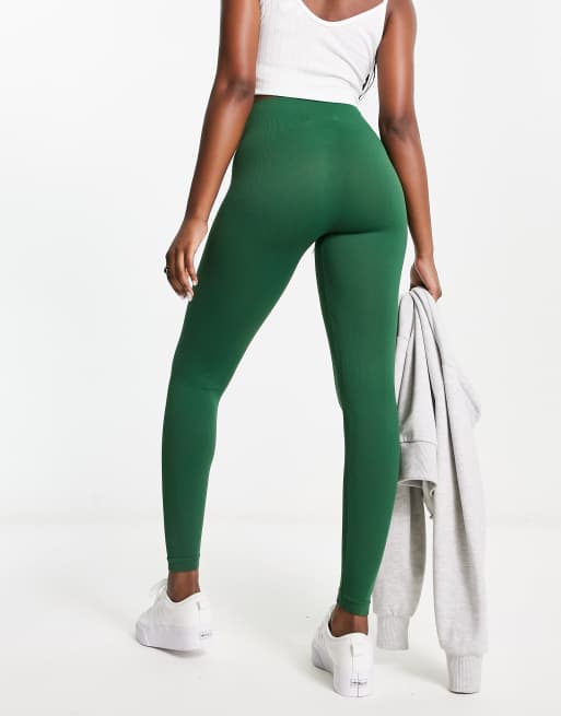 Pull Bear seamless ribbed leggings in bottle green part of a set