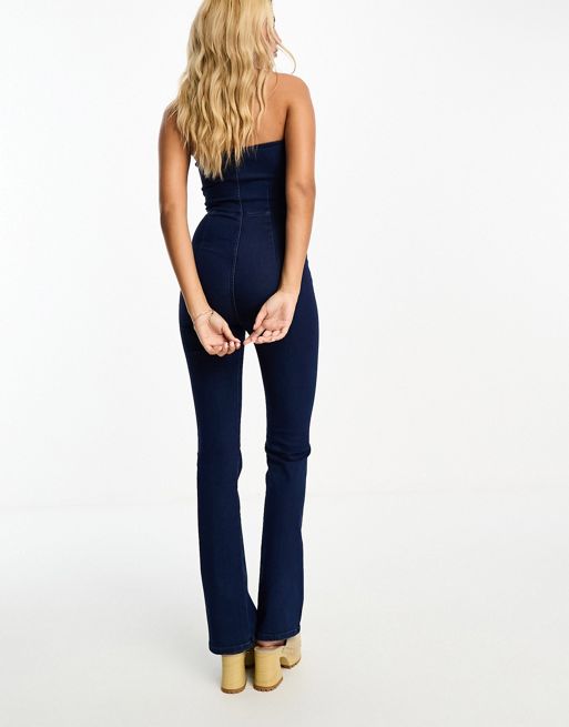 Pull&Bear seamless stretch denim flare jeans in indigo blue - part of a set