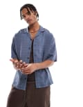 [Pull & Bear] Pull & Bear seersucker checked shirt in blue XS BLUE