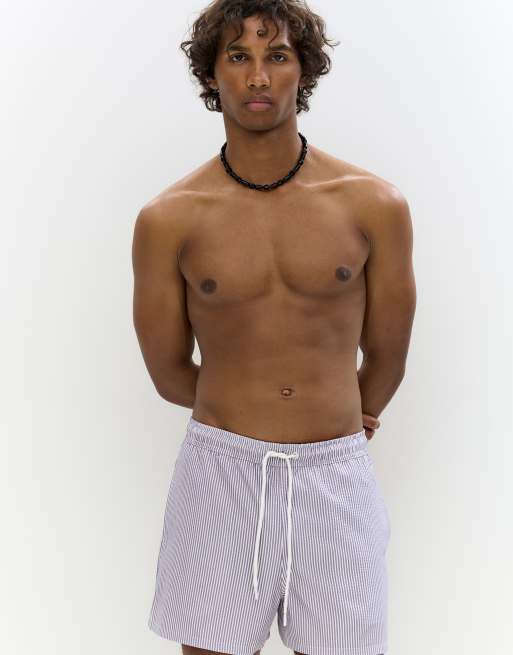 Pull&Bear seersucker stripe swimming trunks in lilac