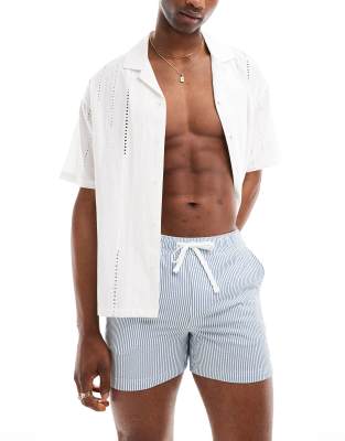 seersucker striped swim shorts in blue