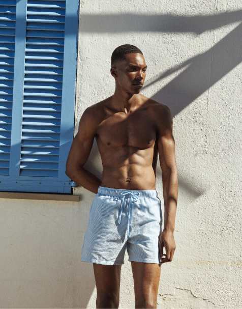 Pull&Bear Seersucker swimming trunks in blue - view 1