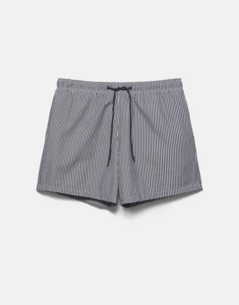 Pull&Bear Seersucker swimming trunks in navy - view 1
