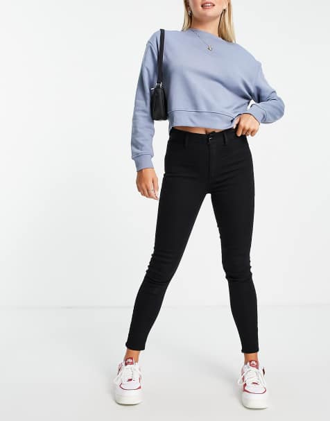 Pull&Bear – Sehr enge Basic-Jeans mit hohem Bund in Schwarz - view 1