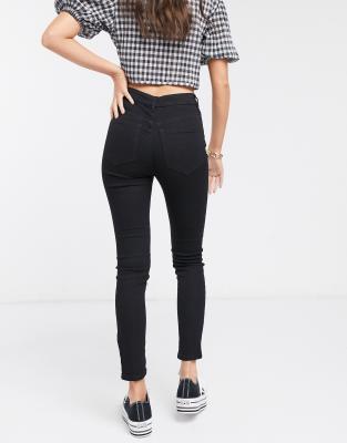 Pull & Bear - Sehr enge Jeans mit hohem Bund in Schwarz