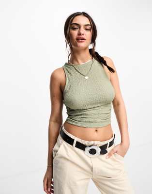 Pull & Bear - Seitlich gerafftes Oberteil in Khaki-Grün