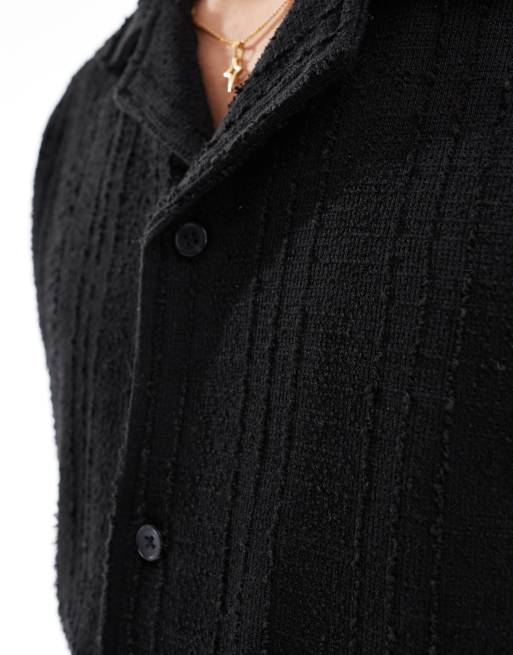 Pull&Bear self stripe textured shirt co-ord in black