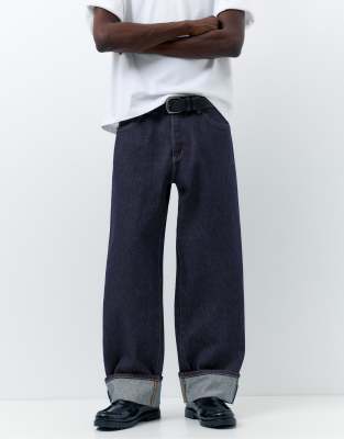 Pull & Bear - Selvedge - Jean droit - Bleu marine