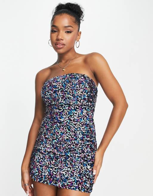 Pull&Bear sequin bandeau dress in multi