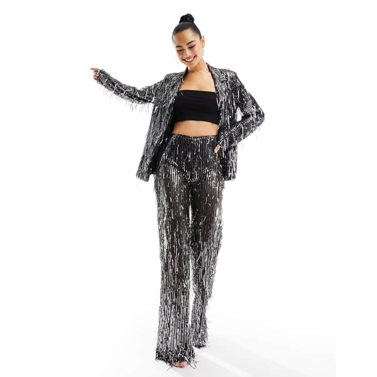 Black and best sale silver pants