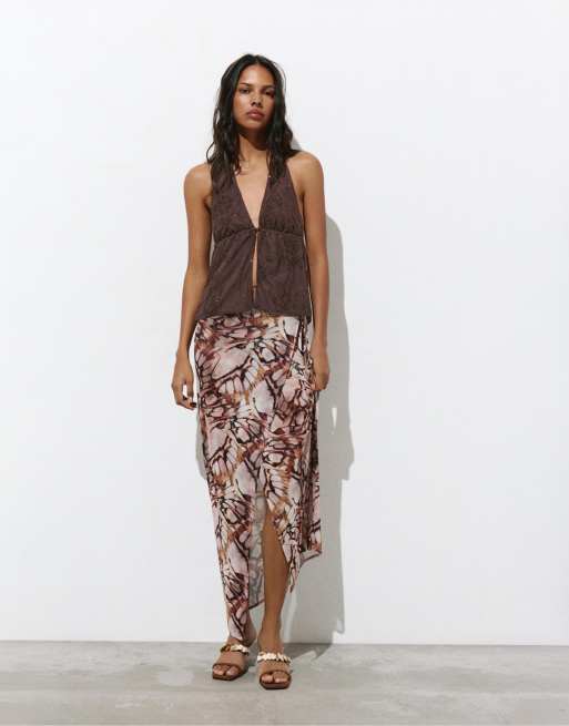 Pull&Bear Sequin halter top in brown, 3 of 4