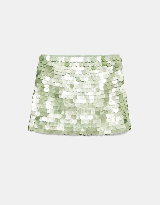 Pull&Bear Sequin mini skirt in green, 6 of 7