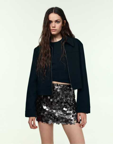 Pull&Bear Sequin mini skirt in grey - view 1