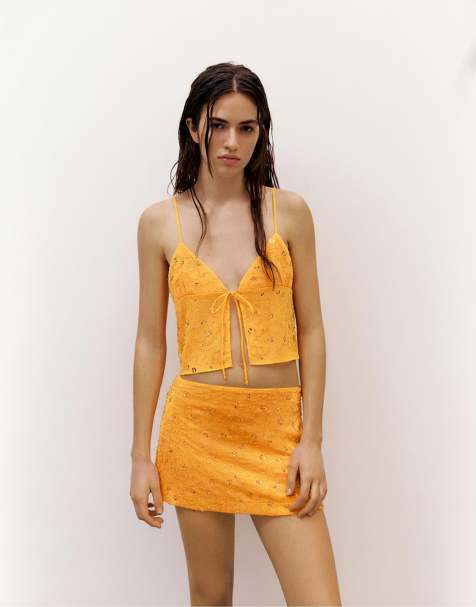 Pull&Bear Sequin mini skirt in orange - view 1