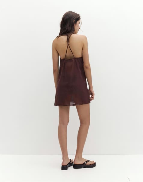 Pull&Bear Sequin strappy dress in wine - view 1
