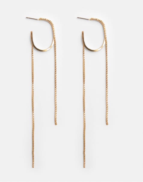 Pull&Bear – Set aus Creolen und Kettenohrringen in Goldoptik - view 1