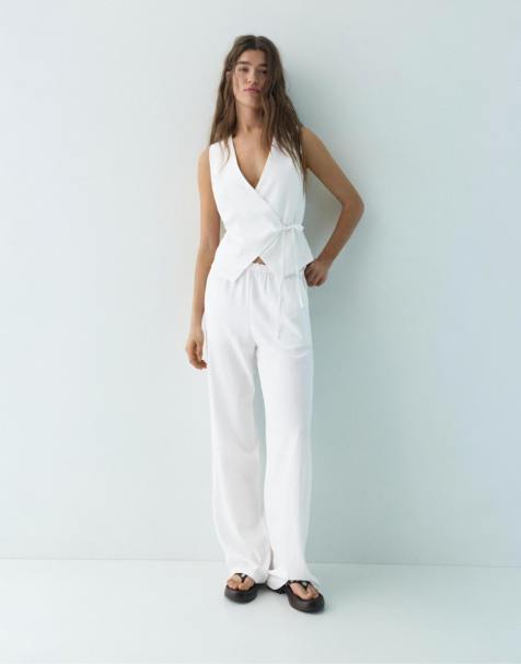 Pull&Bear – Set aus Leinenmix in Weiß - view 1